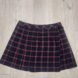 Plaid Pleated Mini Skirt in Navy and Burgundy